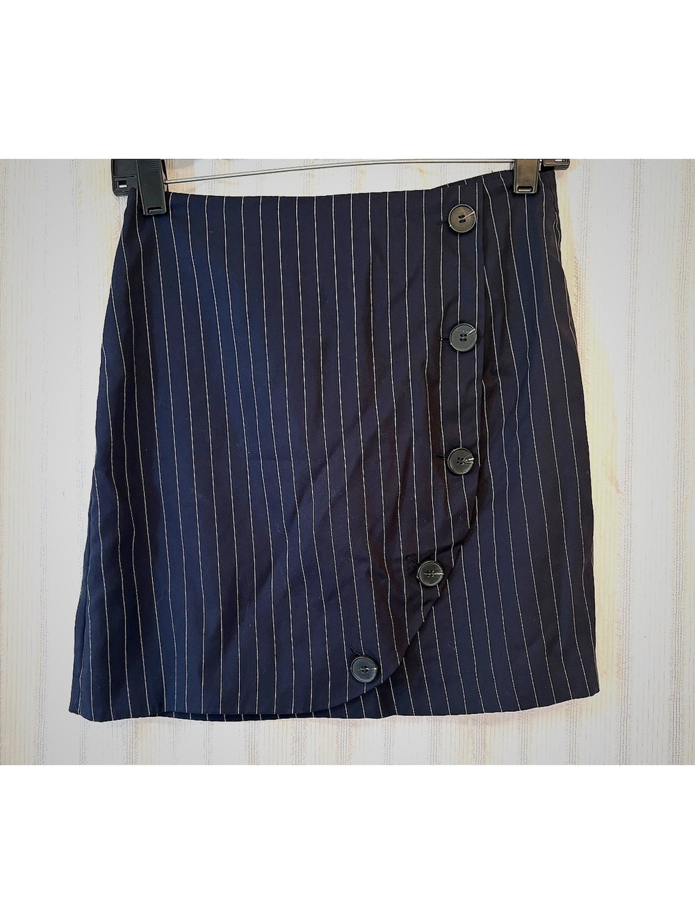 NWT Navy Pinstripe Button Mini Skirt by Dress Forum Size S #interview #preppy